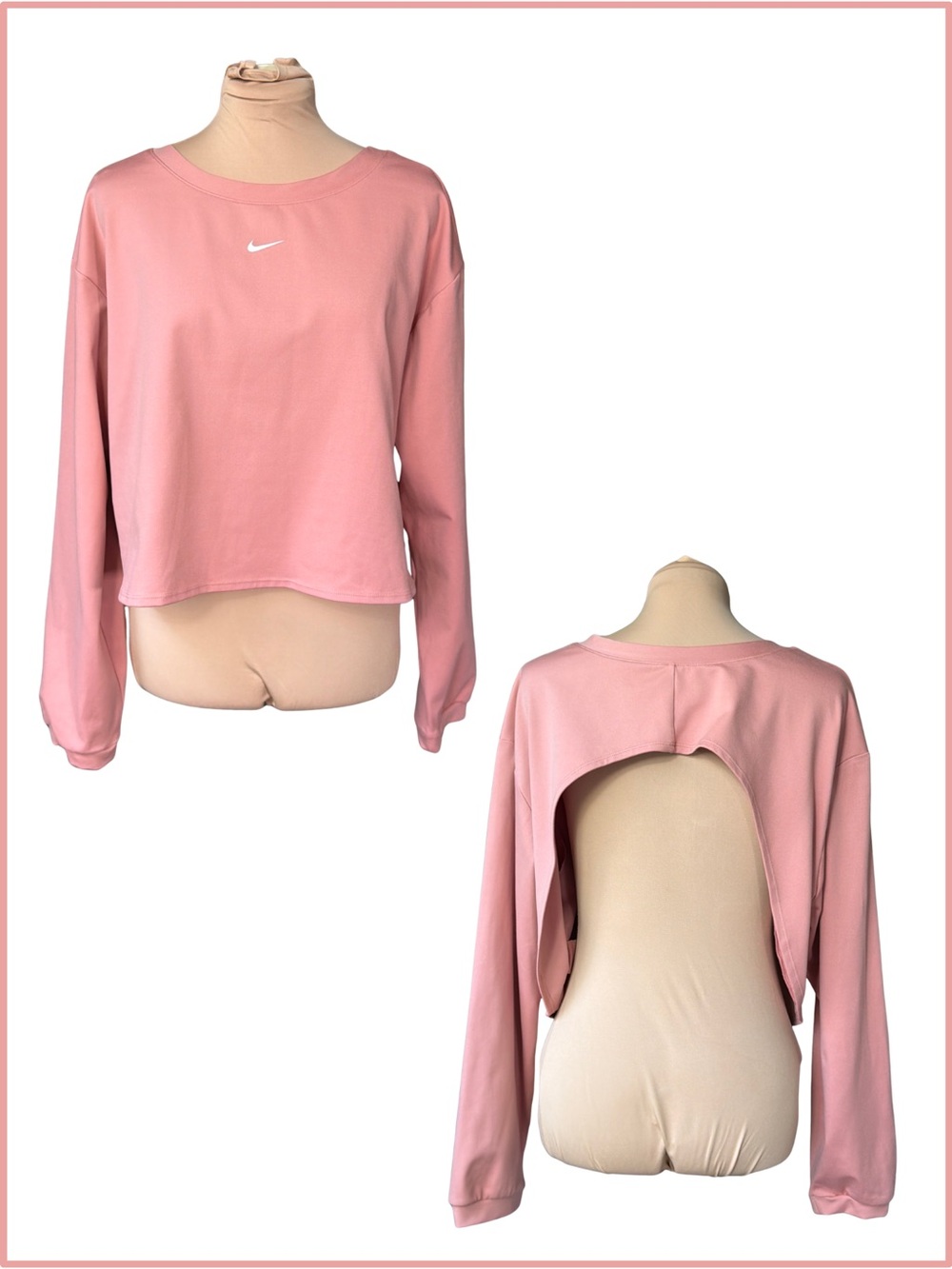Large (EUC) Nike Pink Cropped Backless Crewneck Long Sleeve Top - Dri-fit